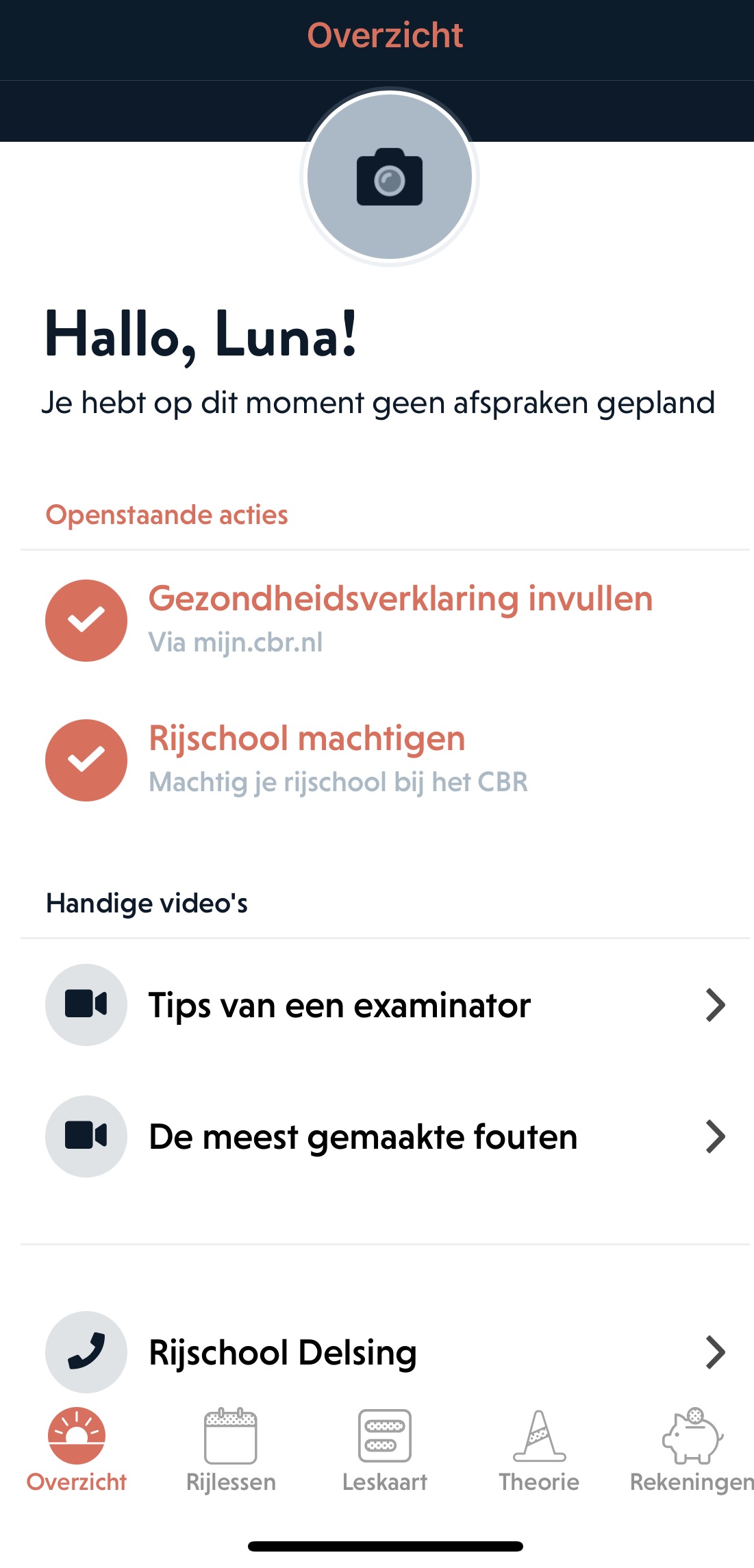 Leerling-app met vorderingen en geplande lessen